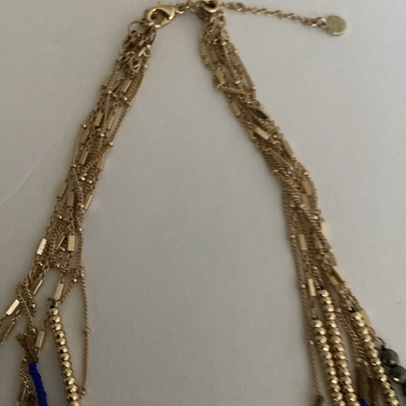Stella & Dot Tulum Necklace Tassel Fringe Multi Strand Blue Gold Layers - Picture 13 of 16